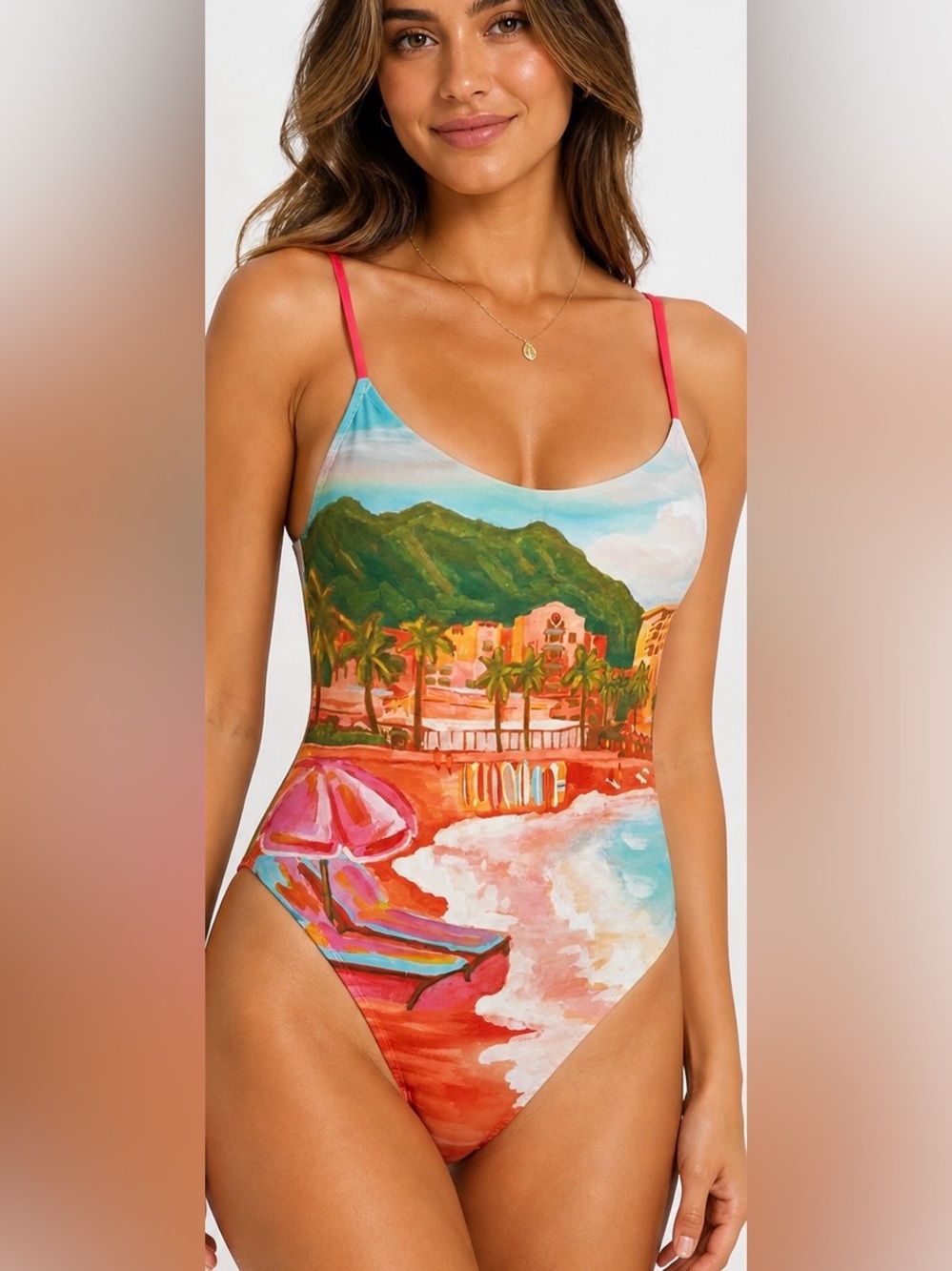 Cotton On Body One Piece Swimsuit size XL Sunset Resort Print Cheeky Adjustable